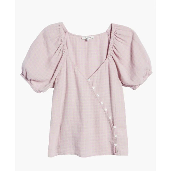 Madewell Pink Plaid Linen Blend Puff Sleeve Summer Top Blouse 3X - Picture 10 of 10